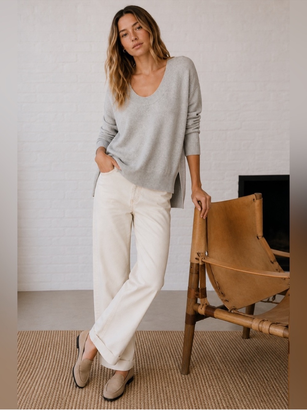 Margaret O’Leary Oversized Slouchy Cashmere Sweater in Grey Size Small